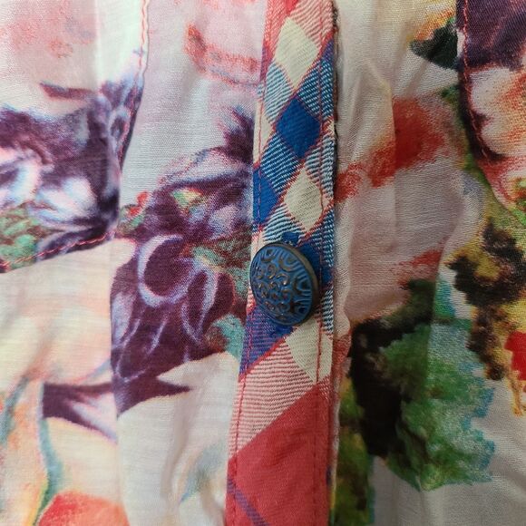 Cyrena Floral/Plaid Button Front Sleeveless Tunic size L - Picture 4 of 6